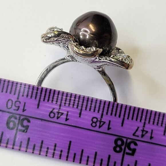 Genuine Brown Pearl and Swaroski Flower Ring Size 6 - Picture 8 of 12